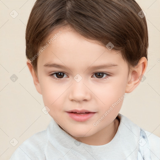 Neutral white child female with short  brown hair and brown eyes