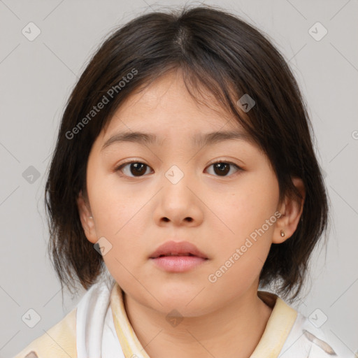 Neutral white child female with medium  brown hair and brown eyes