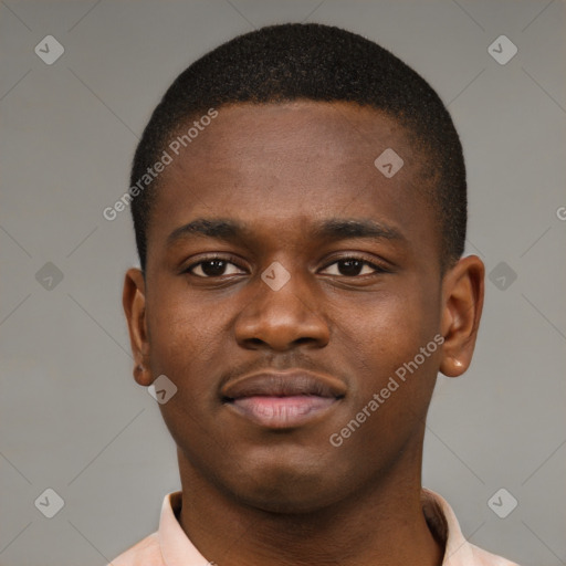 Neutral black young-adult male with short  brown hair and brown eyes