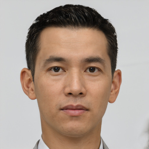 Neutral asian young-adult male with short  black hair and brown eyes