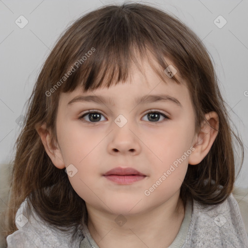Neutral white child female with medium  brown hair and brown eyes