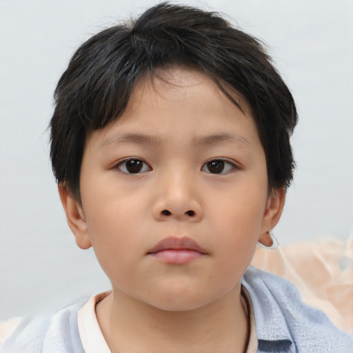 Neutral asian child female with short  brown hair and brown eyes