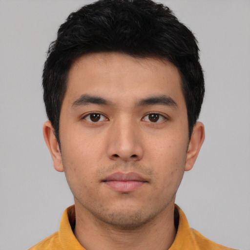 Neutral asian young-adult male with short  black hair and brown eyes