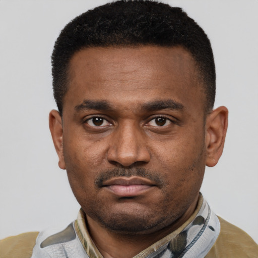 Neutral latino adult male with short  brown hair and brown eyes
