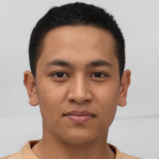 Neutral latino young-adult male with short  brown hair and brown eyes