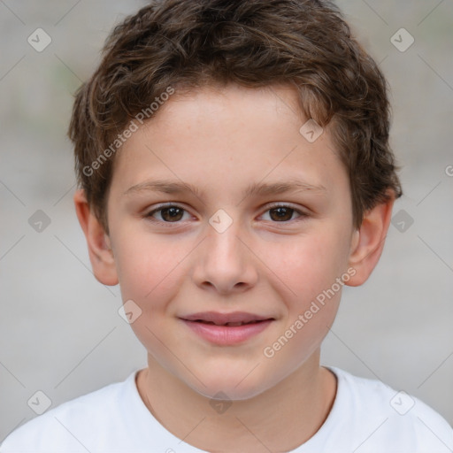 Joyful white child male with short  brown hair and brown eyes