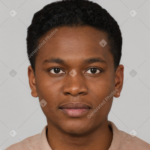 Neutral black young-adult male with short  brown hair and brown eyes