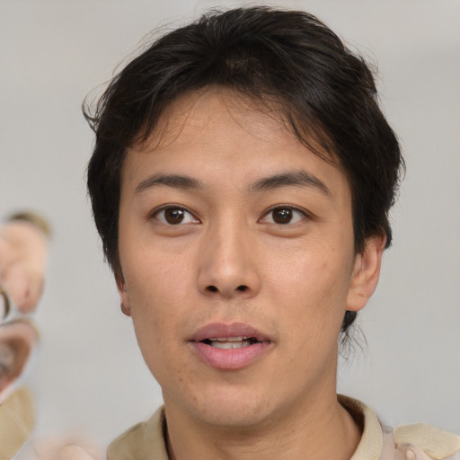 Neutral white adult female with short  brown hair and brown eyes