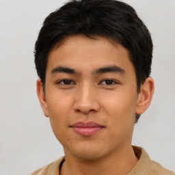 Neutral asian young-adult male with short  brown hair and brown eyes