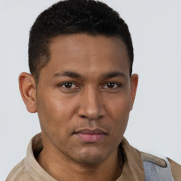 Neutral latino young-adult male with short  brown hair and brown eyes