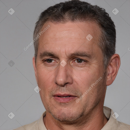 Neutral white adult male with short  brown hair and brown eyes