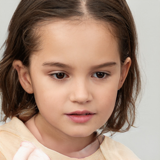 Neutral white child female with medium  brown hair and brown eyes