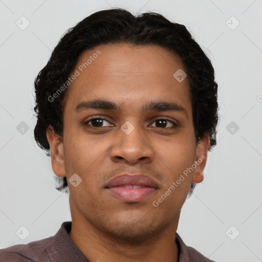 Neutral latino young-adult male with short  brown hair and brown eyes