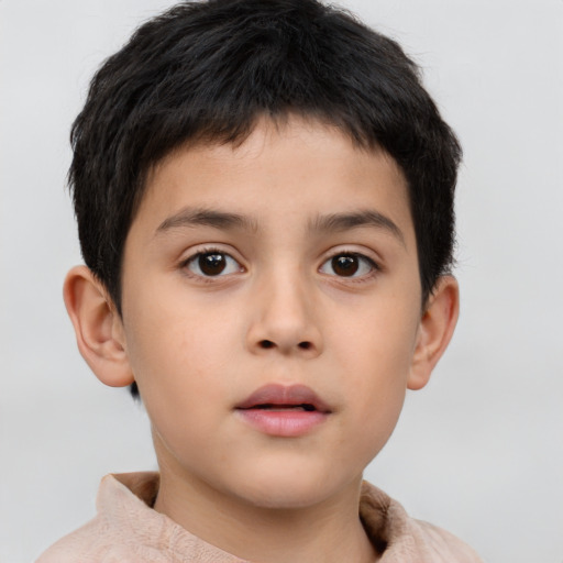 Neutral asian child male with short  brown hair and brown eyes