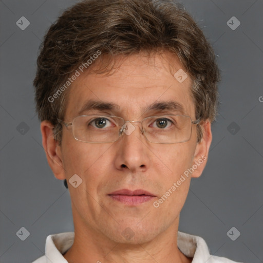 Neutral white adult male with short  brown hair and brown eyes