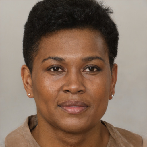 Neutral black young-adult female with short  brown hair and brown eyes