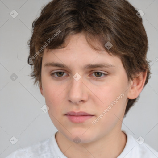 Neutral white young-adult male with medium  brown hair and brown eyes