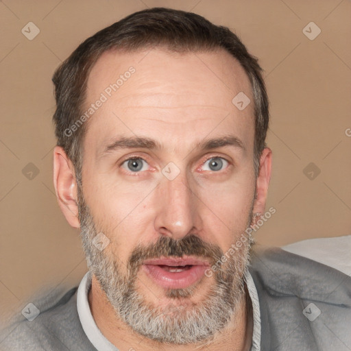 Neutral white adult male with short  brown hair and brown eyes