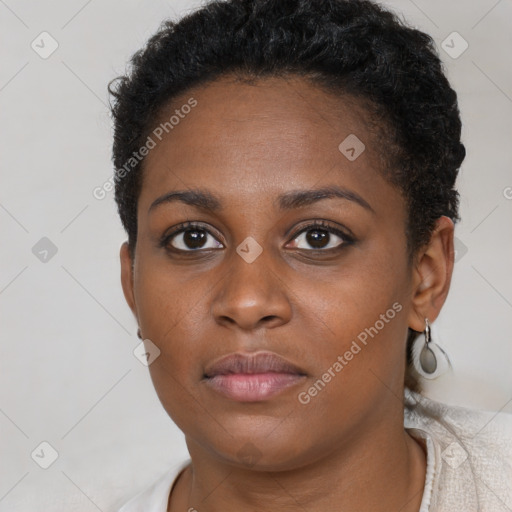 Neutral black young-adult female with short  brown hair and brown eyes