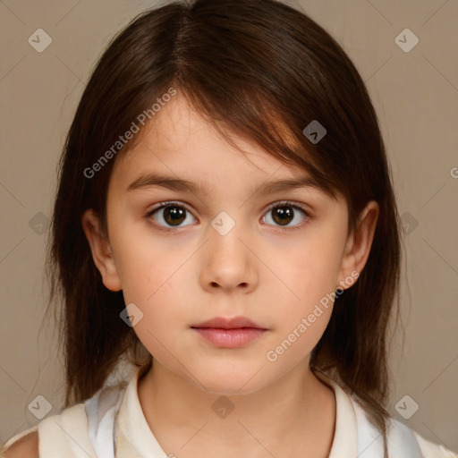 Neutral white child female with medium  brown hair and brown eyes