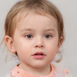 Neutral white child female with medium  brown hair and blue eyes