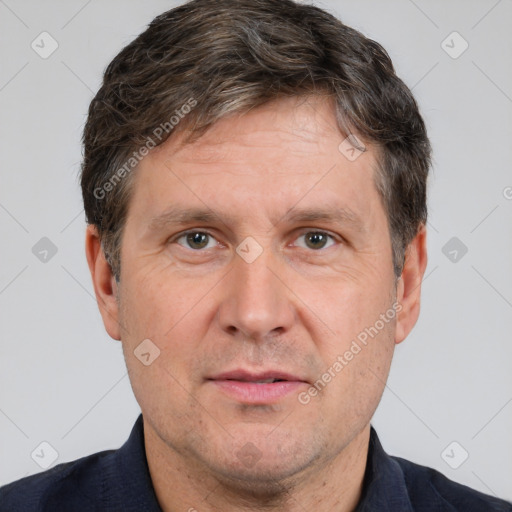 Neutral white adult male with short  brown hair and brown eyes