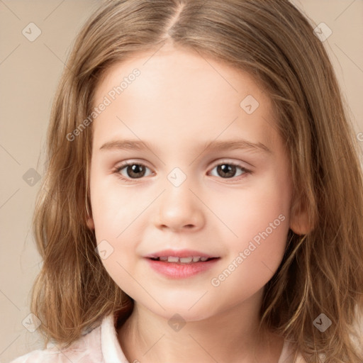 Neutral white child female with medium  brown hair and brown eyes