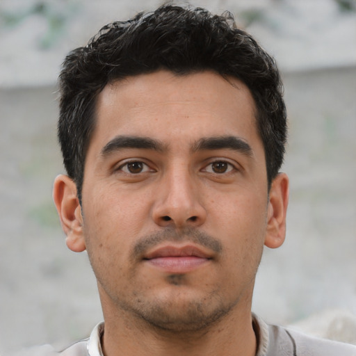 Neutral asian young-adult male with short  brown hair and brown eyes