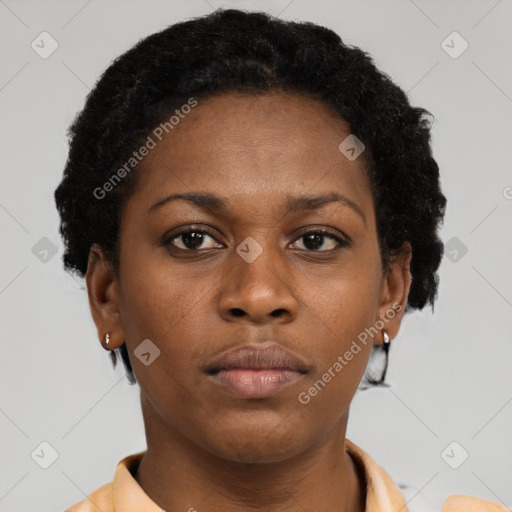 Neutral black young-adult female with short  brown hair and brown eyes