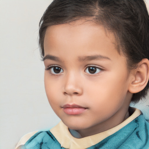 Neutral white child female with medium  brown hair and brown eyes