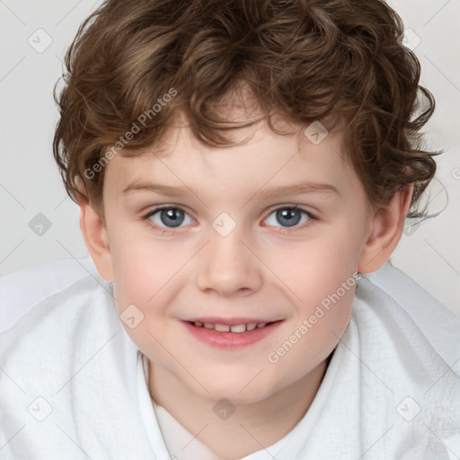 Joyful white child male with short  brown hair and brown eyes