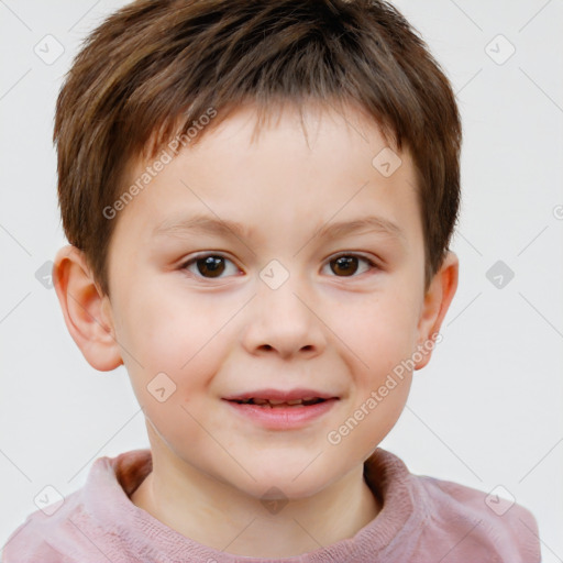 Joyful white child male with short  brown hair and brown eyes