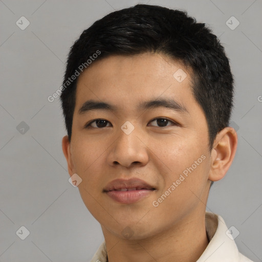 Neutral asian young-adult male with short  black hair and brown eyes