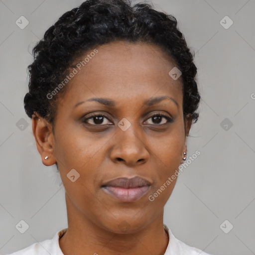 Neutral latino young-adult female with short  brown hair and brown eyes