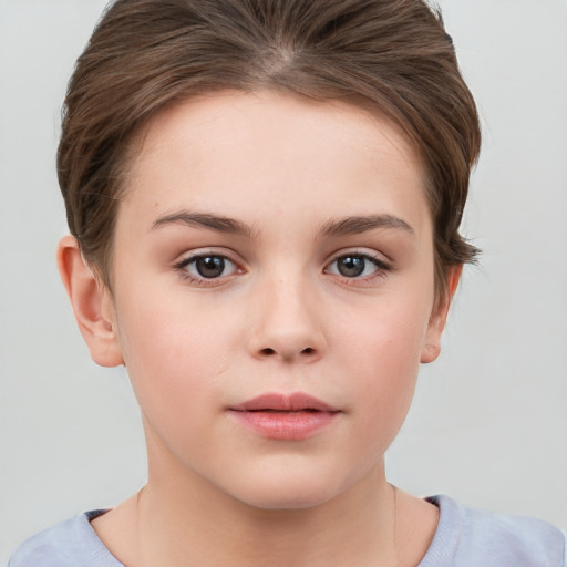 Neutral white young-adult female with short  brown hair and brown eyes