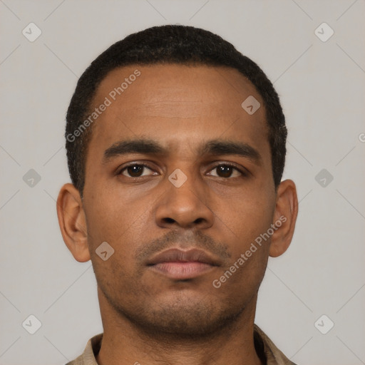 Neutral latino young-adult male with short  brown hair and brown eyes