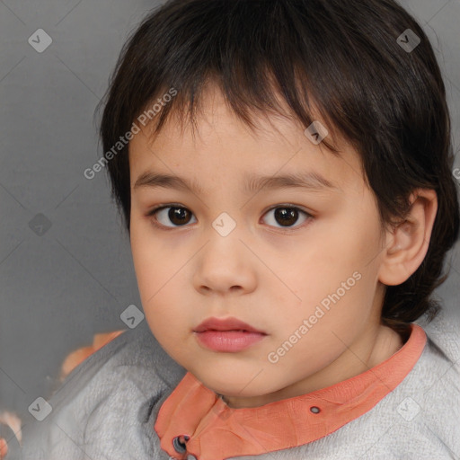 Neutral white child female with short  brown hair and brown eyes