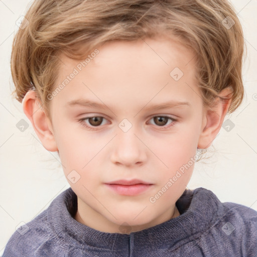 Neutral white child female with short  brown hair and grey eyes