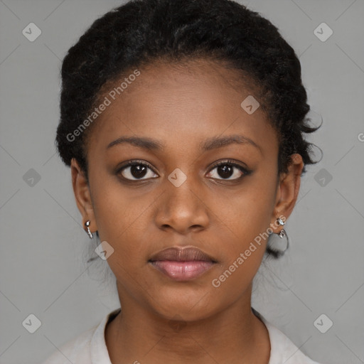 Neutral black young-adult female with short  brown hair and brown eyes