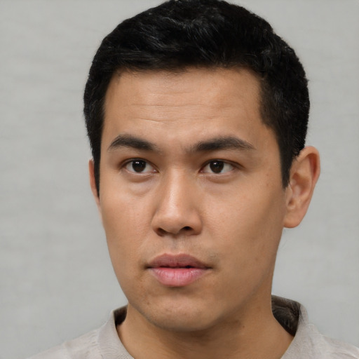 Neutral asian young-adult male with short  black hair and brown eyes