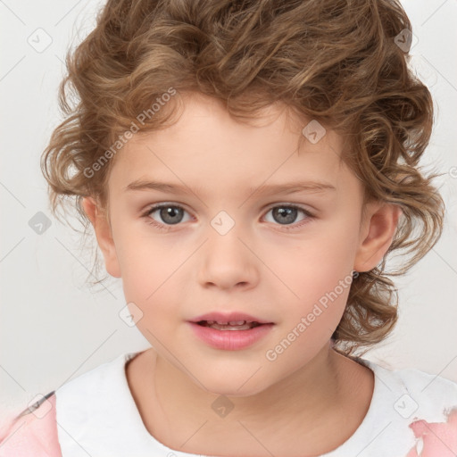 Neutral white child female with medium  brown hair and brown eyes