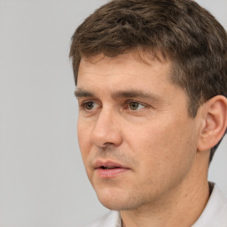 Neutral white adult male with short  brown hair and brown eyes