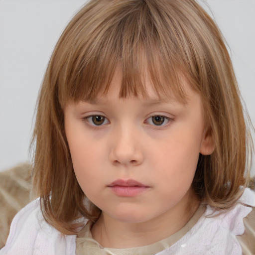 Neutral white child female with medium  brown hair and brown eyes