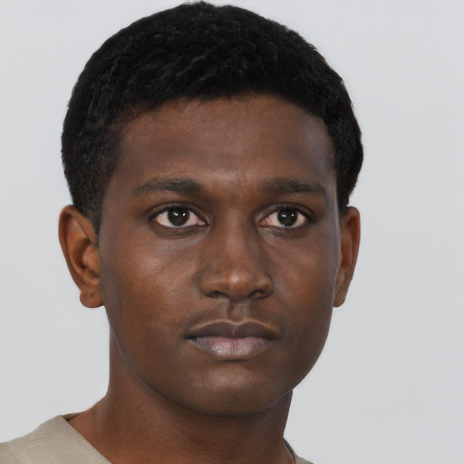 Neutral black young-adult male with short  brown hair and brown eyes