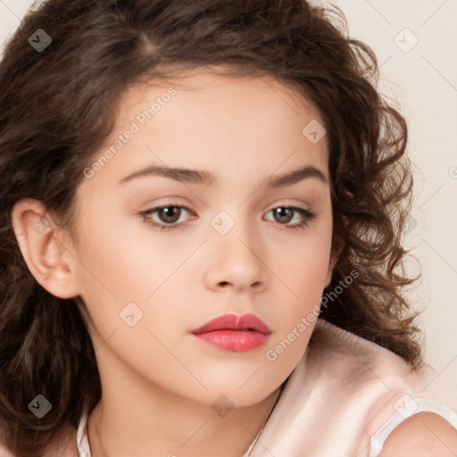 Neutral white child female with medium  brown hair and brown eyes