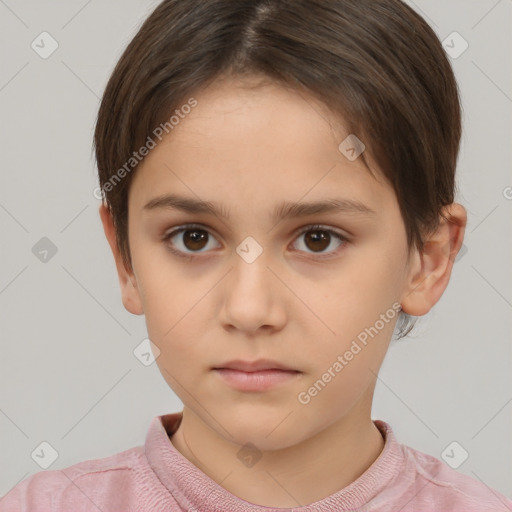 Neutral white child female with short  brown hair and brown eyes