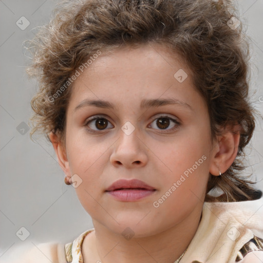 Neutral white child female with medium  brown hair and brown eyes