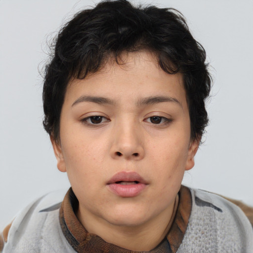 Neutral asian young-adult female with short  brown hair and brown eyes