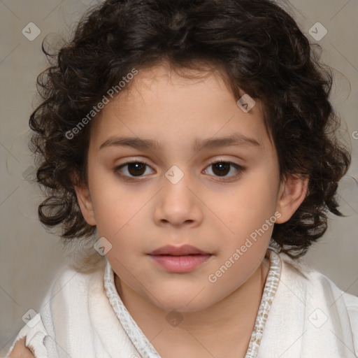 Neutral white child female with medium  brown hair and brown eyes