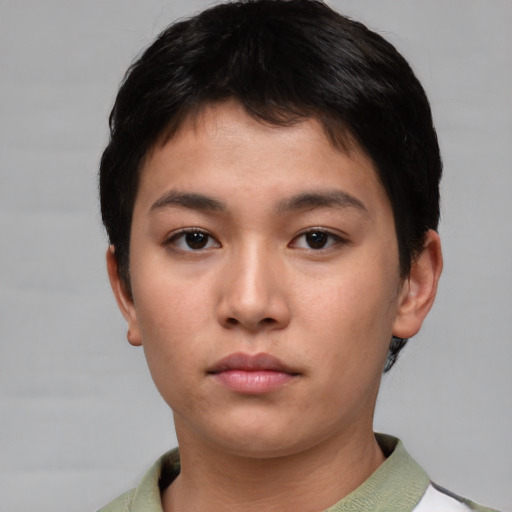 Neutral asian young-adult male with short  brown hair and brown eyes